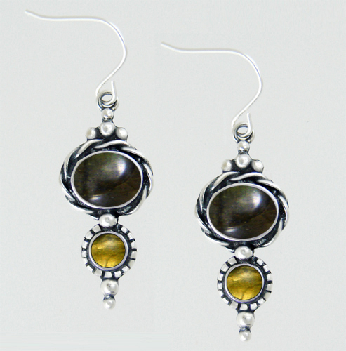 Sterling Silver Drop Dangle Earrings With Spectrolite And Citrine